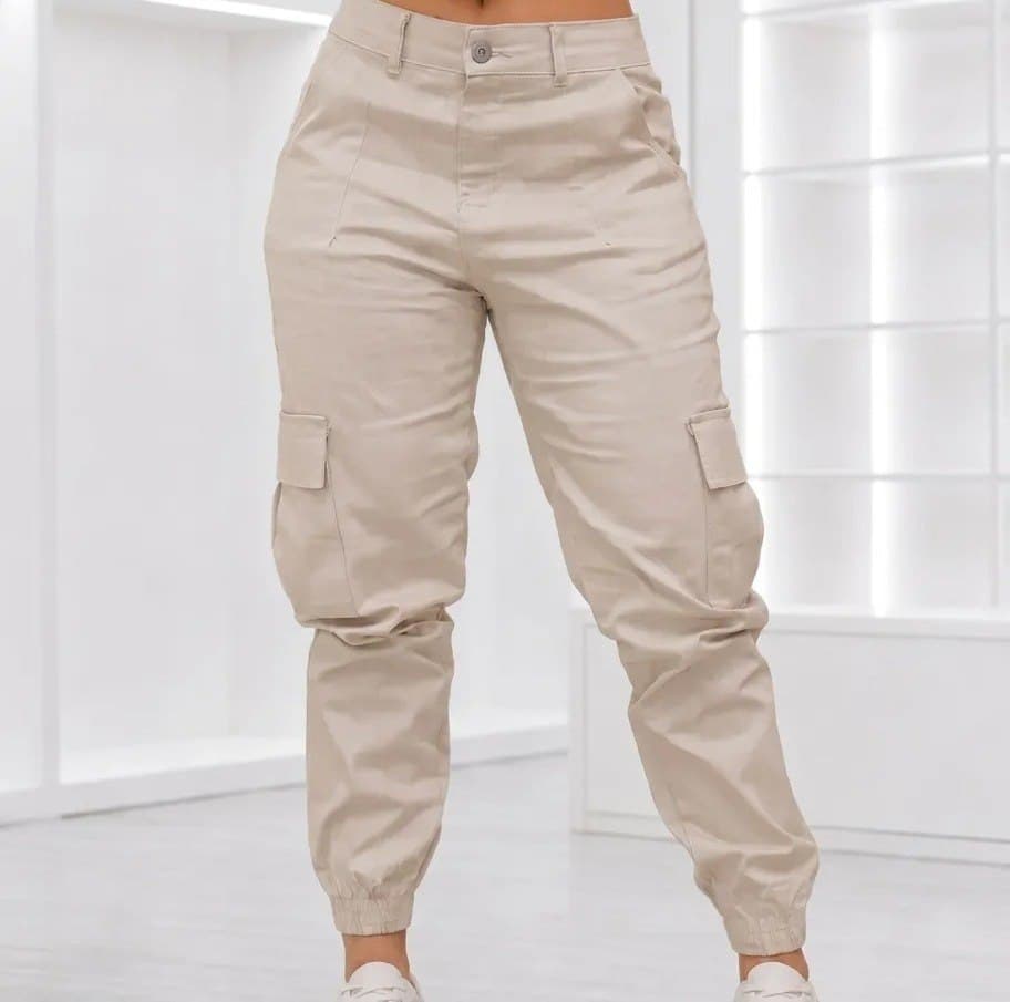 Calça Cargo Jogger Jeans Feminina com Bolso Lateral Premium