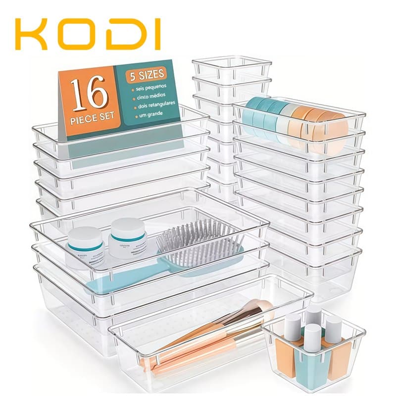Kit 16 Gavetas Organizadoras para Geladeira Cristal Modular e Multiuso